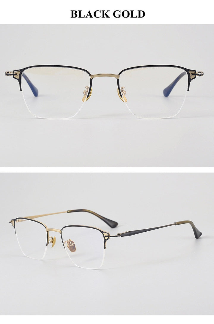 Chashma Unisex Semi Rim Big Polygon Square Titanium Eyeglasses 881485.