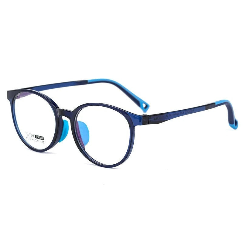 Chashma Ottica Unisex Youth Full Rim Round Tr 90 Titanium Eyeglasses 8210 - Dark Blue