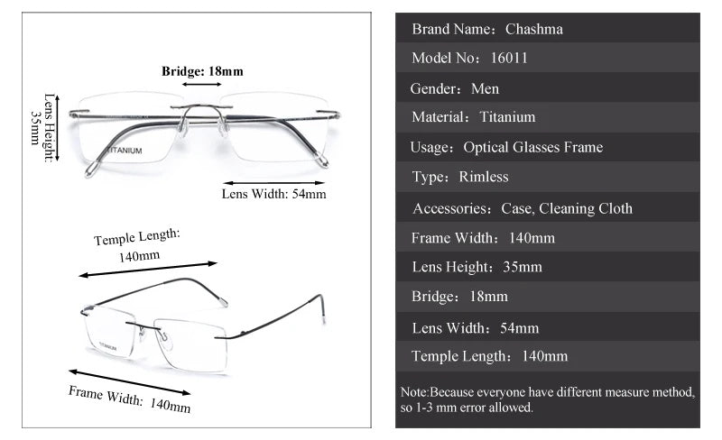 Chashma Ochki Unisex Rimless Square Titanium Eyeglasses 16011 — view 14 | Chashma Ochki at FuzWeb