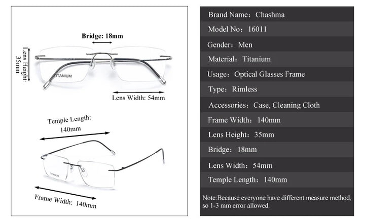 Chashma Ochki Unisex Rimless Square Titanium Eyeglasses 16011 — view 14 | Chashma Ochki at FuzWeb