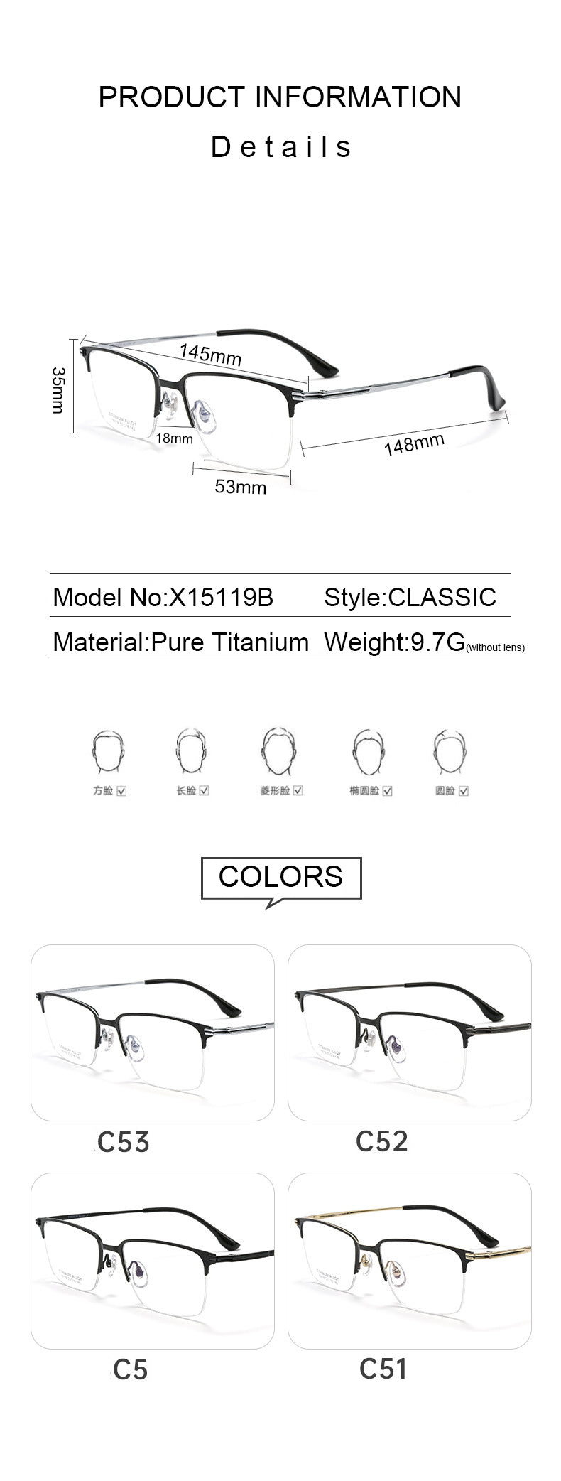 Vicky V15119 Eyeglasses — Frame Dimensions and Sizing Chart
