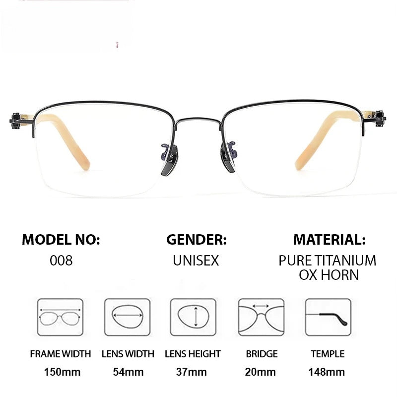 Chashma Ottica Mens Big Semi Rim Square Titanium Horn Eyeglasses 401008 — view 2 | Chashma Ottica at FuzWeb