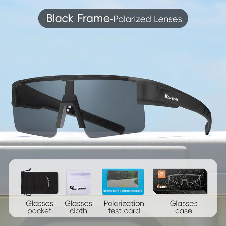 West Biking Unisex Semi Rim Square Polycarbonate Over Frame Polarized Sunglasses 9607931.