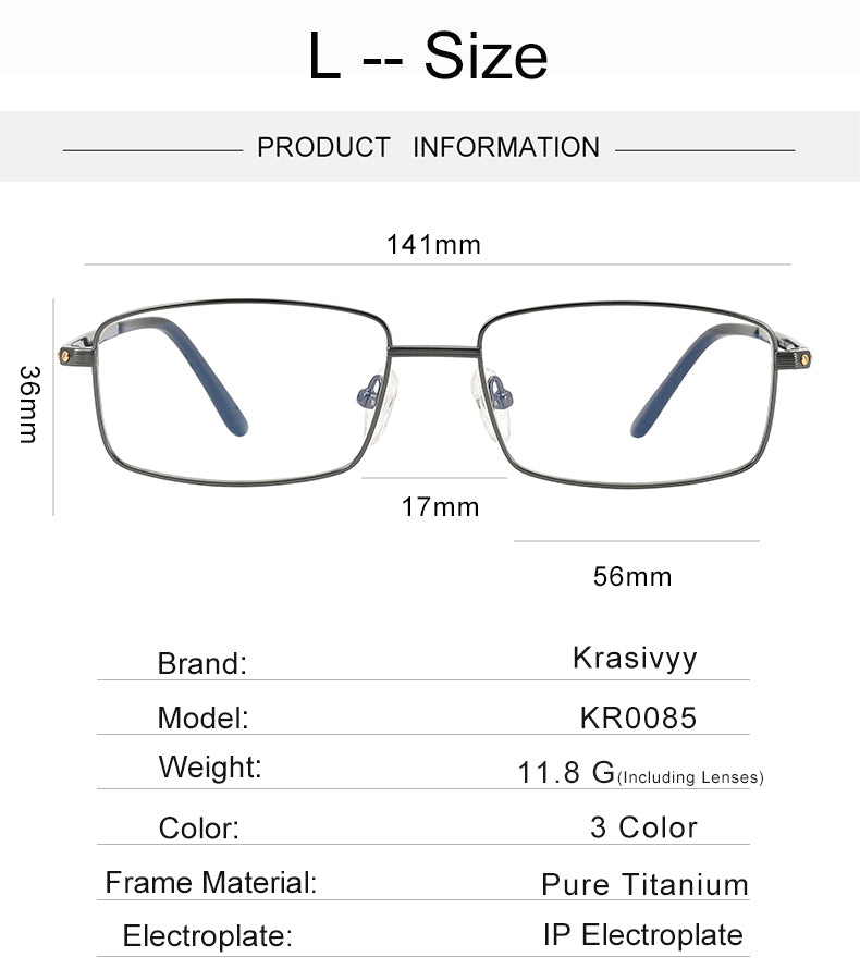 Krasivyy Unisex Full Rim Square Two Sizes Titanium Eyeglasses 310085 — view 1 | Krasivyy at FuzWeb