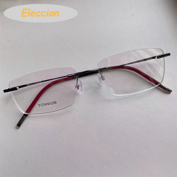 Eleccion Unisex Rimless Square Titanium Eyeglasses 947577 Rimless Eleccion Gray