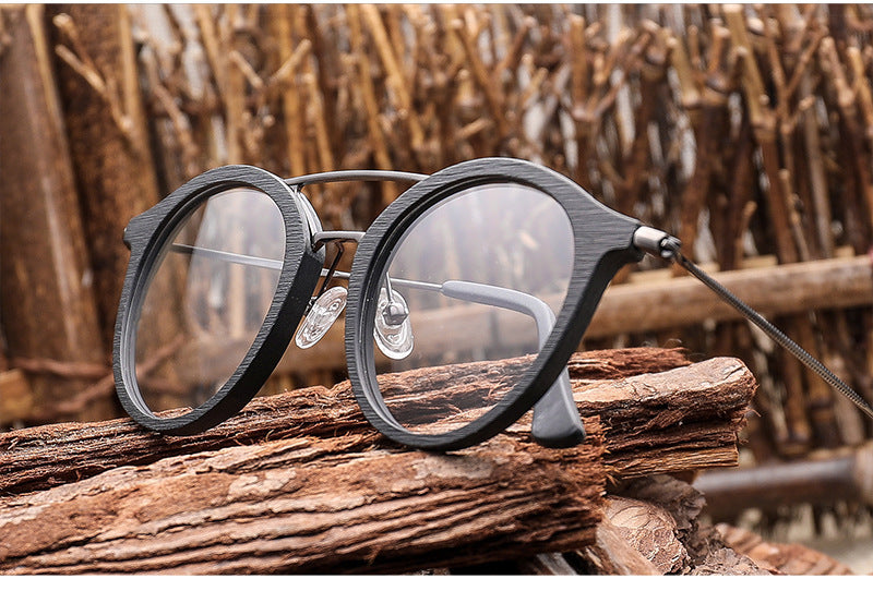 Hdcrafter Unisex Full Rim Round Wood Alloy Double Bridge Eyeglasses 4821 — view 2 | Hdcrafter Eyeglasses at FuzWeb