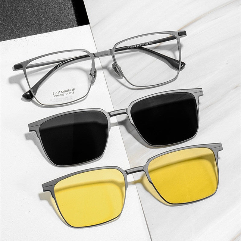 Chashma Ochki Mens Full Rim Square Titanium Eyeglasses Clip On Sunglasses 888002 — view 2 | Chashma Ochki at FuzWeb