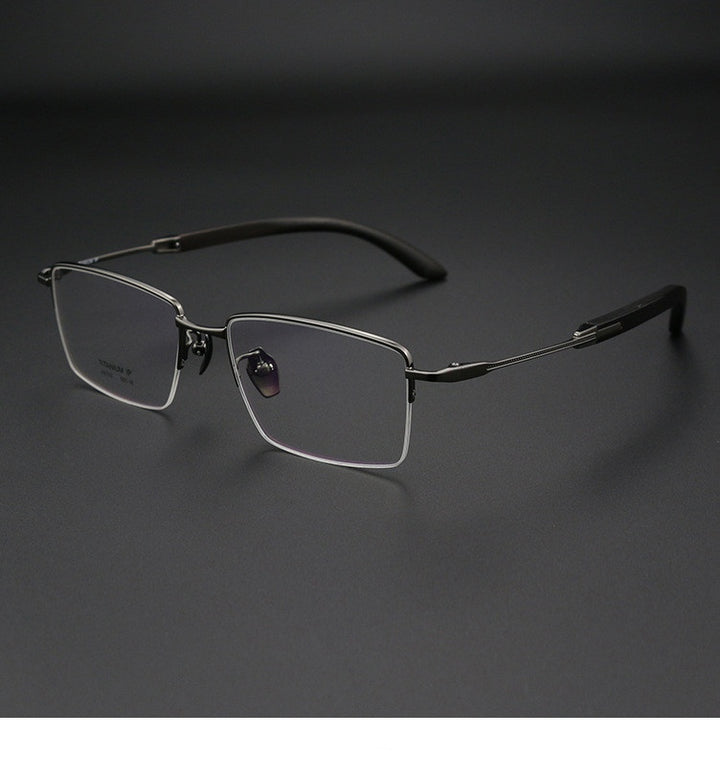 Chashma Ochki Unisex Semi Rim Square Titanium Wood Eyeglasses 312332.