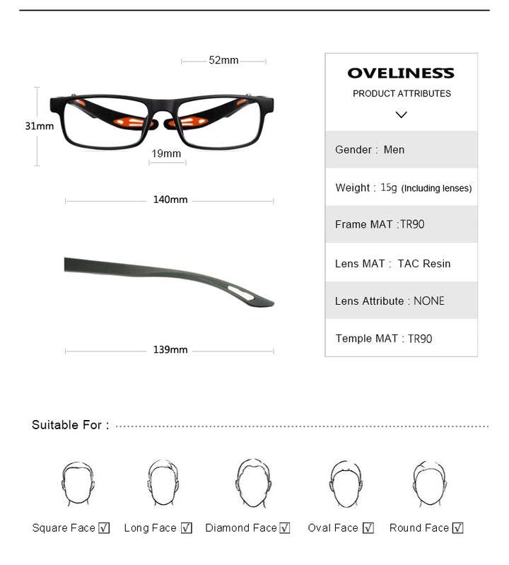 Oveliness Unisex Full Rim Square Tr 90 Titanium Sport Eyeglasses Olad55p.