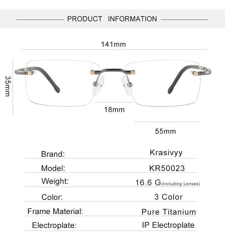 Krasivyy Mens Rimless Square Titanium Spring Hinge Eyeglasses 350023 — view 1 | Krasivyy at FuzWeb