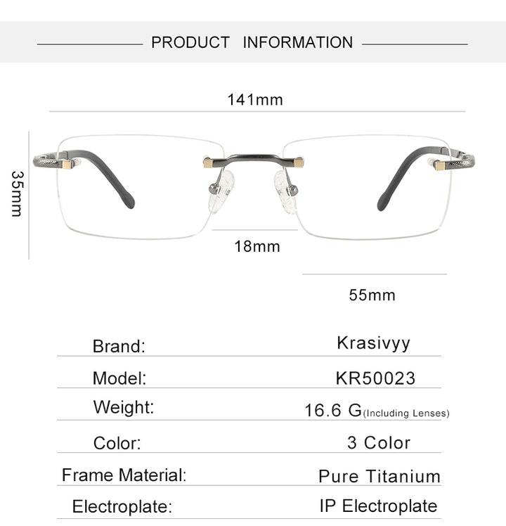 Krasivyy Mens Rimless Square Titanium Spring Hinge Eyeglasses 350023 — view 1 | Krasivyy at FuzWeb