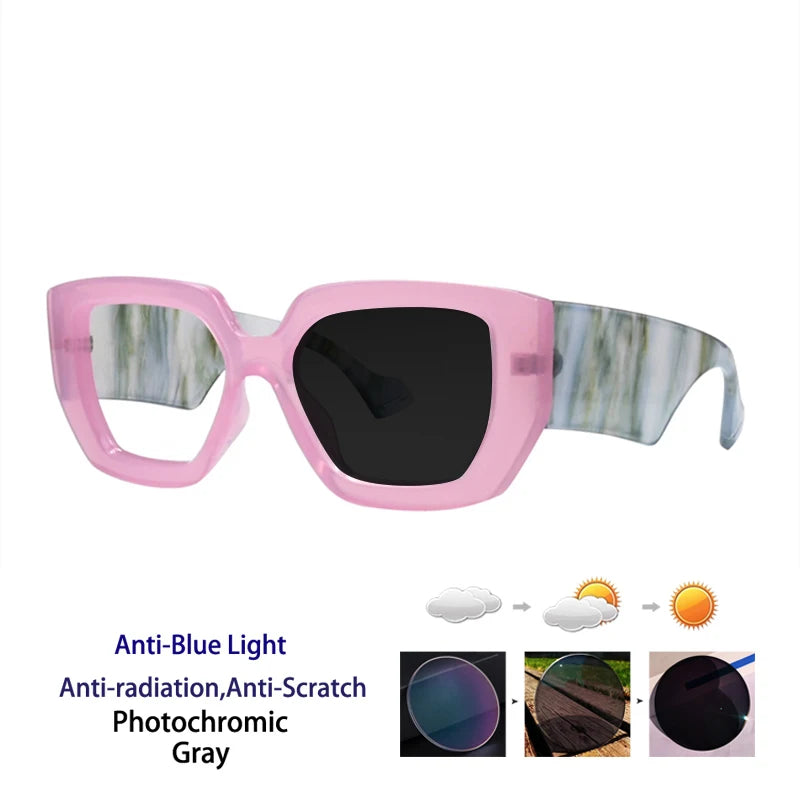 Kocolior Unisex Full Rim Square Acetate Photochromic Reading Glasses 86320.