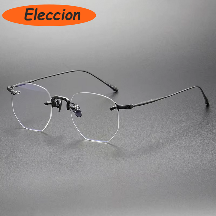 Eleccion Women's Rimless Polygon Oval Titanium Eyeglasses 93104 Rimless Eleccion Gray