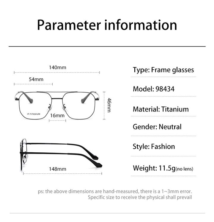 Vicky Unisex Full Rim Square Double Bridge Titanium Reading Glasses 698434.