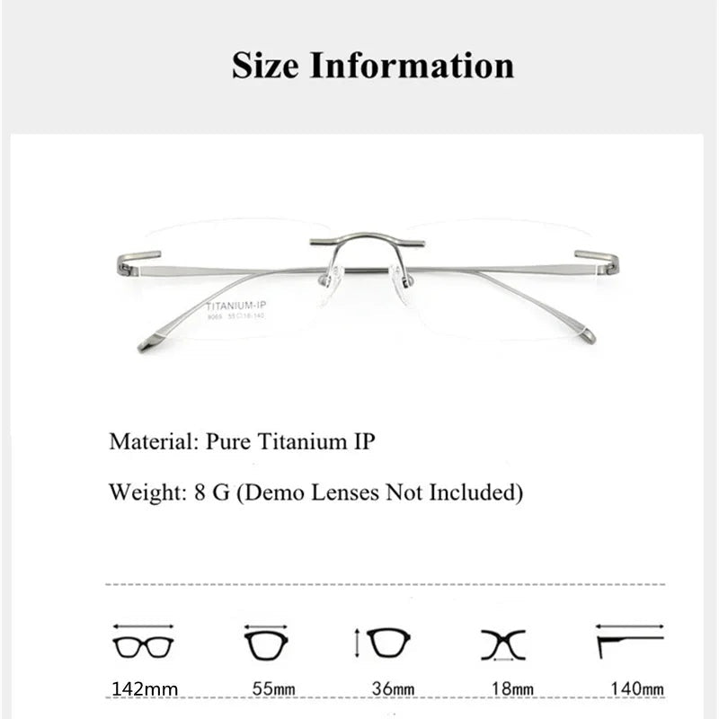 Chashma Ottica Unisex Rimless Square Titanium Eyeglasses 409069 - Size Chart