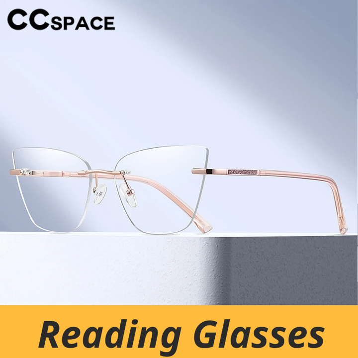 CCspace Women's Rimless Oval Cat Eye Tr 90 Alloy Reading Glasses 312720