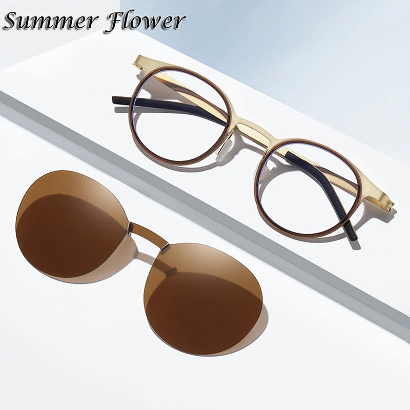 Summer Flower Womens Full Rim Round Tr 90 Alloy Eyeglasses Clip On Sunglasses 79064 — view 1 | Summer Flower at FuzWeb