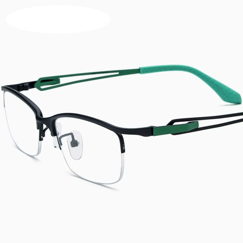 Eleccion Women's Semi Rim Square Titanium Eyeglasses 185867 Semi Rim Eleccion Black - Green