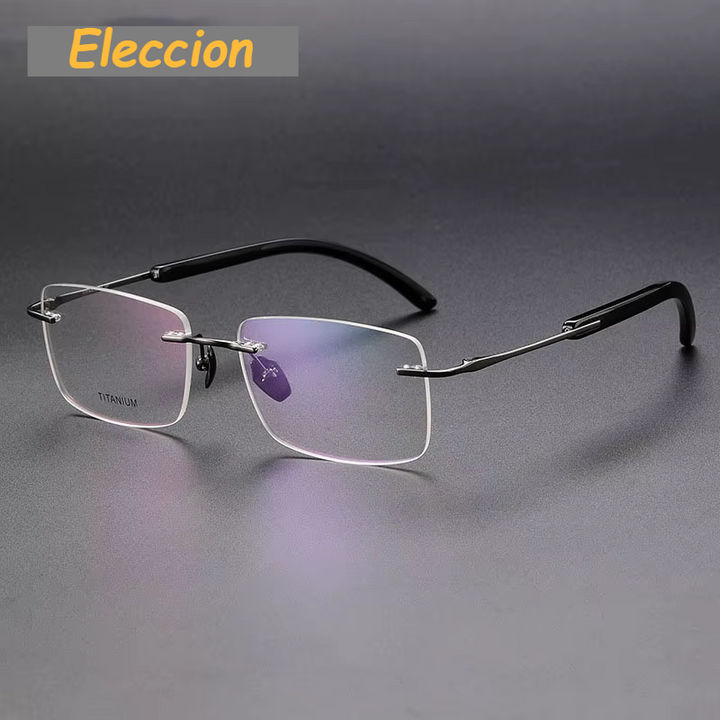 Eleccion Unisex Rimless Square Titanium Eyeglasses Horn Temples 44029