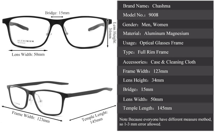 Chashma Ochki Womens Full Rim Square Aluminum Eyeglasses 90084 — view 1 | Chashma Ochki at FuzWeb