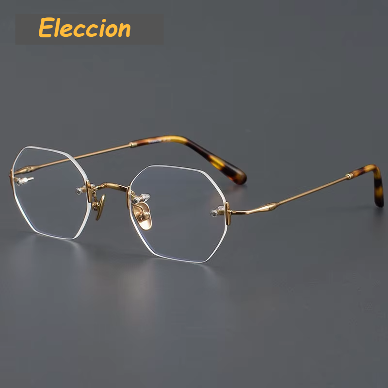 Eleccion Women's Rimless Polygon Titanium Eyeglasses 94009 Rimless Eleccion Gold