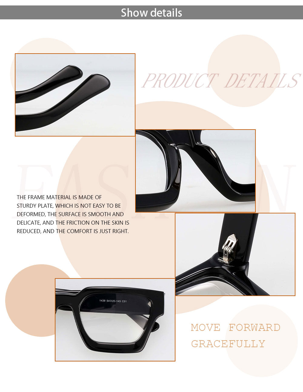 CCspace Unisex Full Rim Square Acetate Frame Eyeglasses 54290.