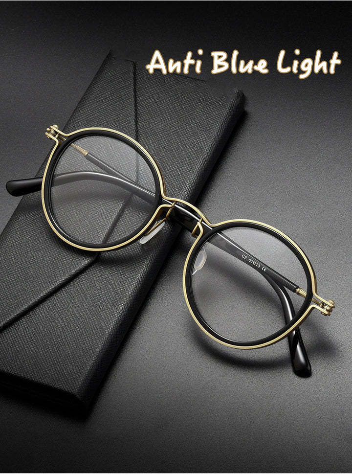 Kocolior Unisex Full Rim Round Alloy Acetate Hyperopic Reading Glasses 2203 — view 1 | Kocolior at FuzWeb