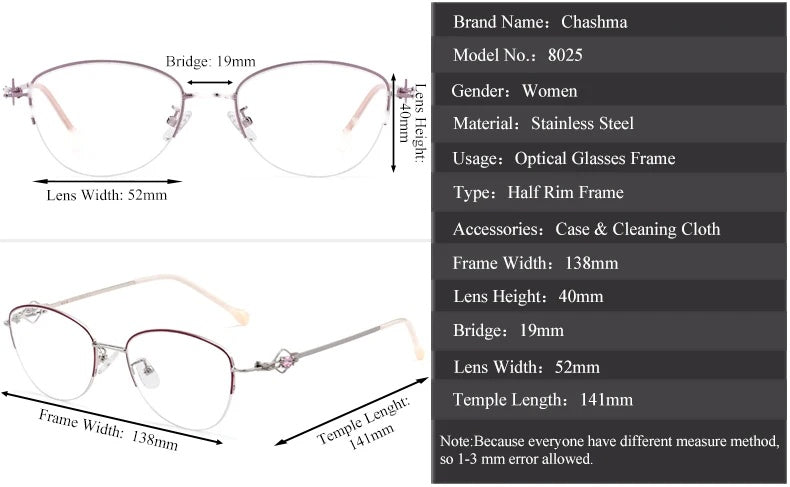 Chashma Ochki Womens Semi Rim Square Cat Eye Stainless Steel Eyeglasses 8025 — view 10 | Chashma Ochki at FuzWeb