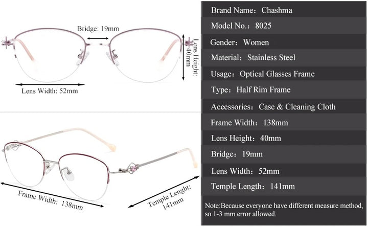 Chashma Ochki Womens Semi Rim Square Cat Eye Stainless Steel Eyeglasses 8025 — view 10 | Chashma Ochki at FuzWeb