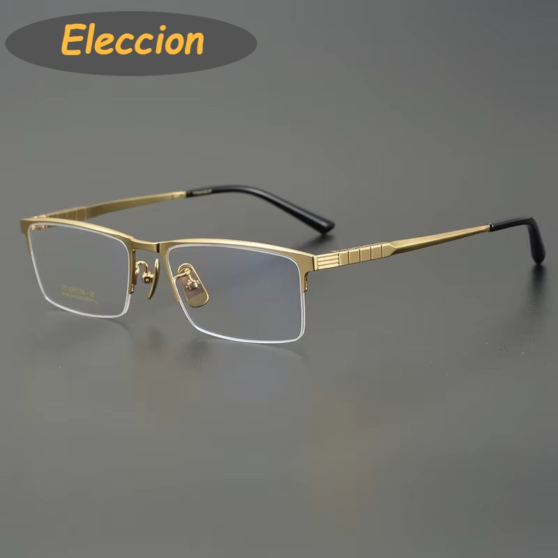 Eleccion Women's Semi Rim Square Titanium Eyeglasses 942065 Semi Rim Eleccion Gold