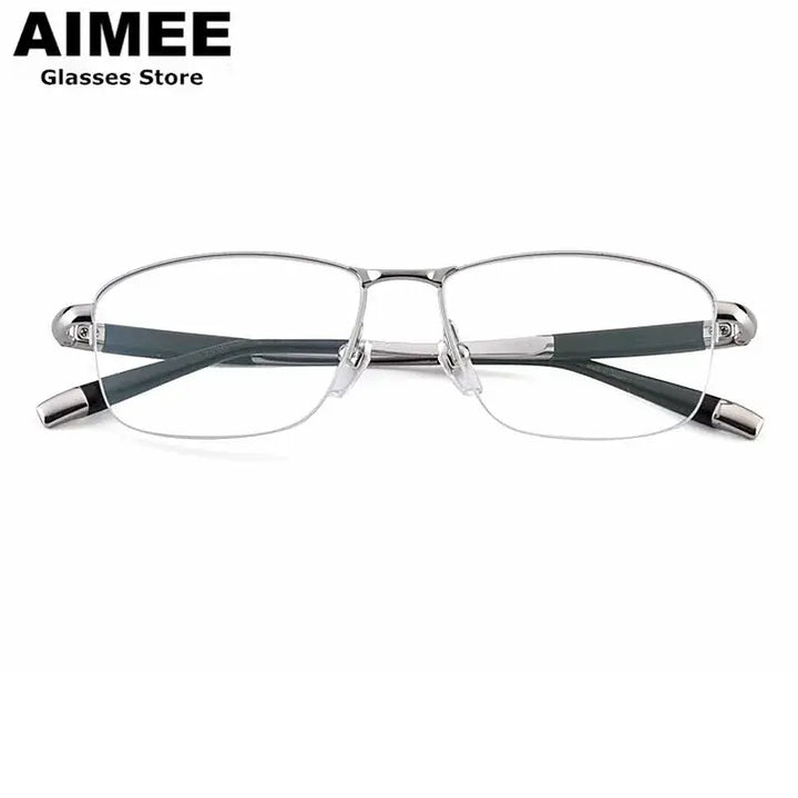 Aimee Unisex Semi Rim Oval Square Titanium Eyeglasses 427007 FuzWeb