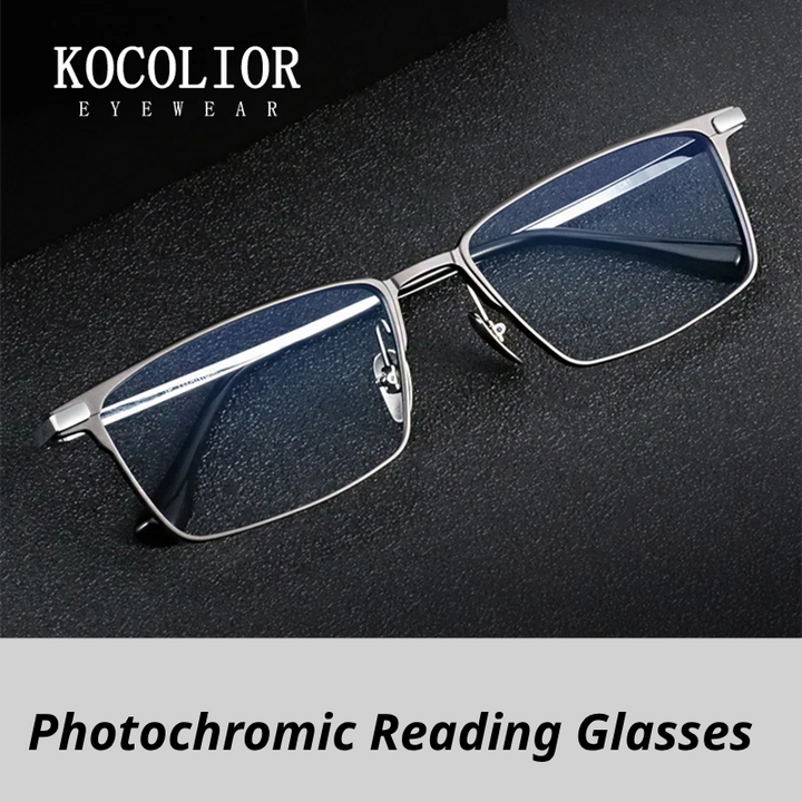 Kocolior Unisex Full Rim Square Aluminum Magnesium Titanium Photochromic Reading Glasses 628003