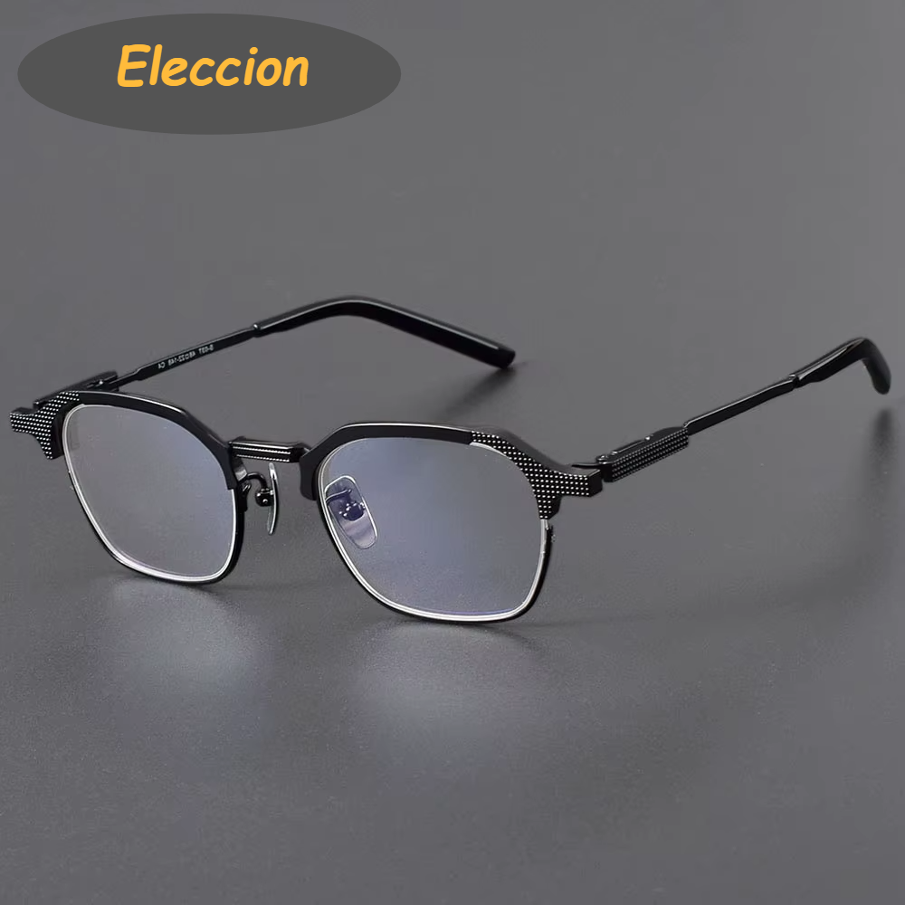 Eleccion Men's Full Rim Square Titanium Eyeglasses 94204 Full Rim Eleccion Black