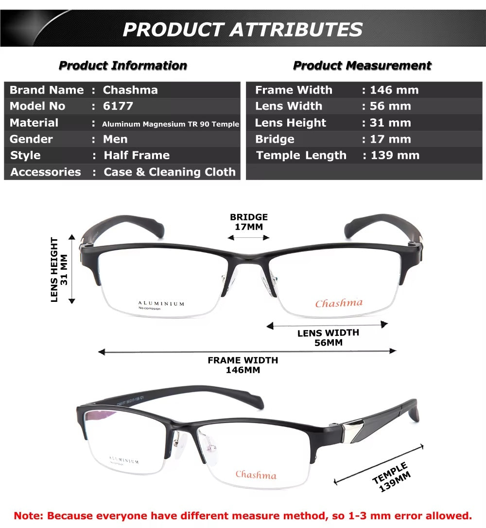 Chashma Unisex Semi Rim Square Aluminum Reading Glasses 946177 — view 1 | Chashma at FuzWeb