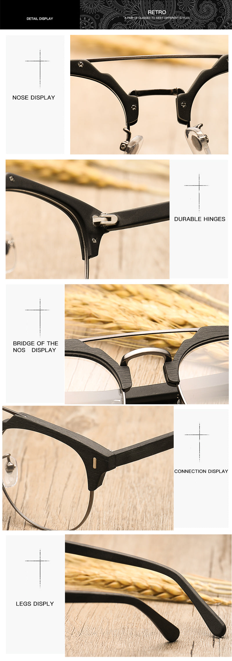 Hdcrafter Unisex Full Rim Round Wood Metal Frame Eyeglasses Bc01 — view 2 | Hdcrafter Eyeglasses at FuzWeb