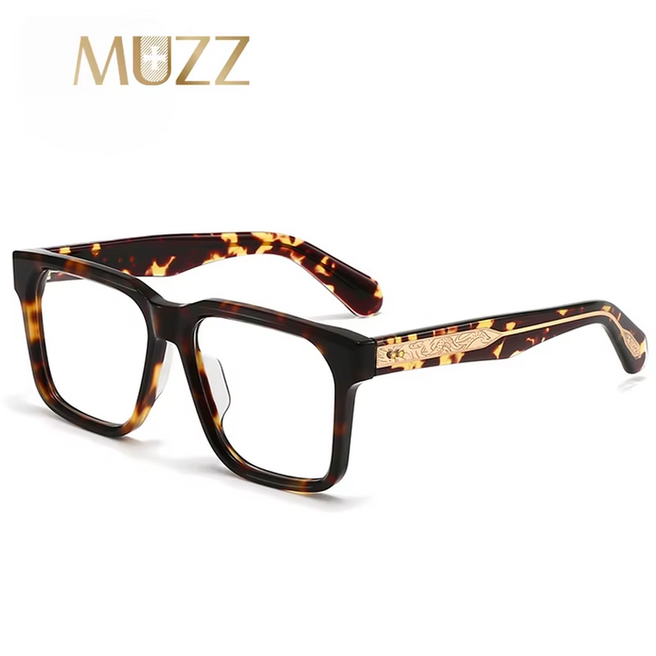 Muzz Men's Full Rim Square Thick Acetate Temple Eyeglasses 842308 Full Rim Muzz