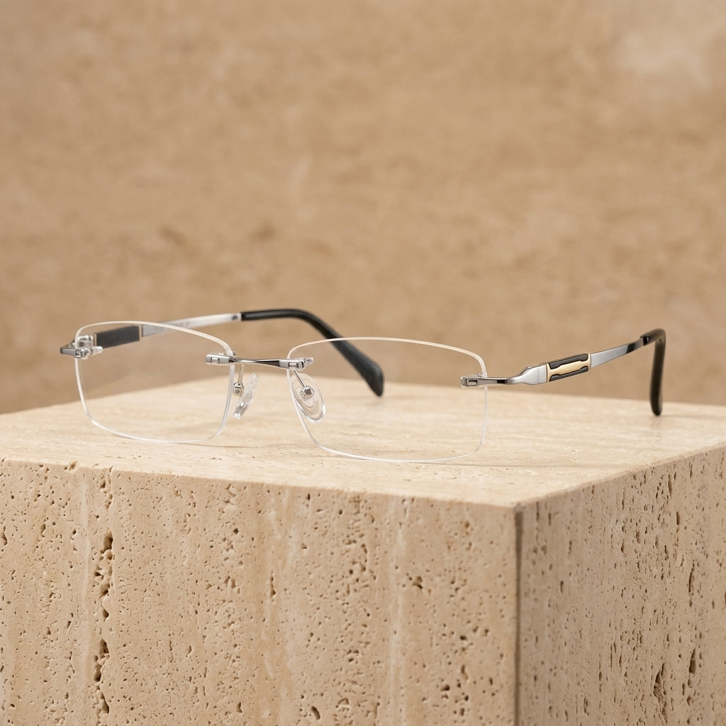 Chashma Ottica Unisex Rimless Square Titanium Eyeglasses 66277 - Silver Studio