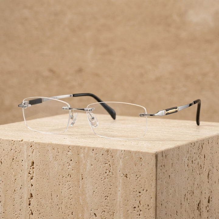 Chashma Ottica Unisex Rimless Square Titanium Eyeglasses 66277 - Silver Studio