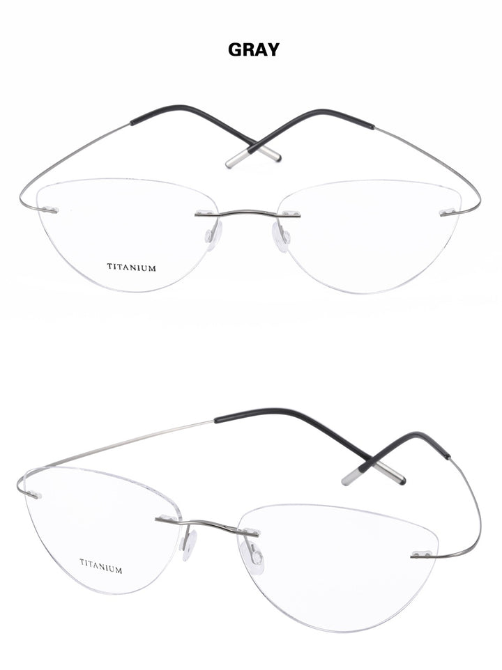 Chashma Ottica Unisex Rimless Cat Eye Titanium Eyeglasses 720003 FuzWeb