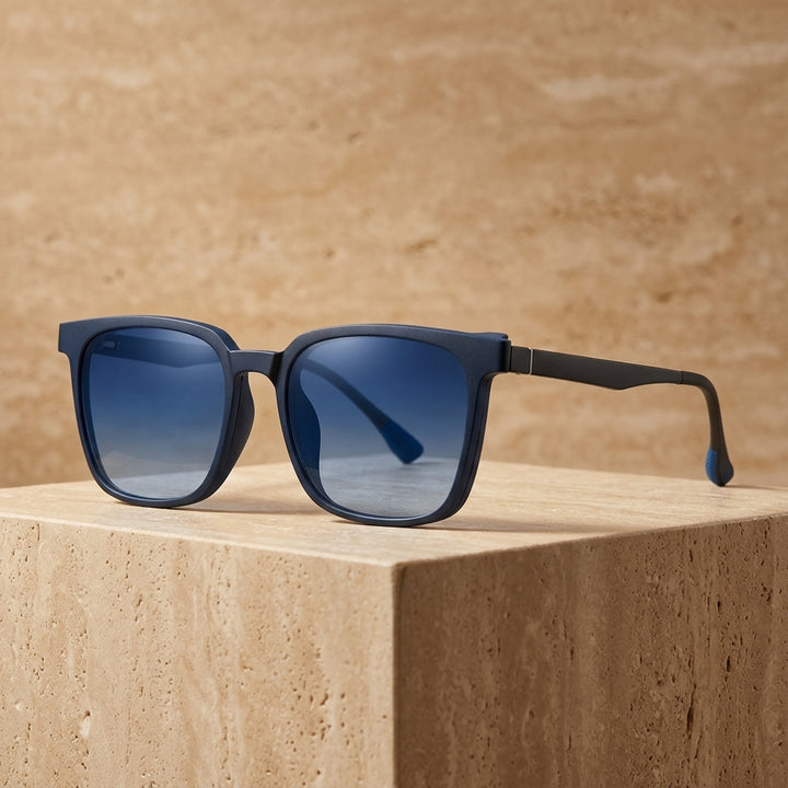 Chashma Ottica Unisex Full Rim Square Tr 90 Titanium Eyeglasses Clip On Sunglasses 21907 - Matte Blue