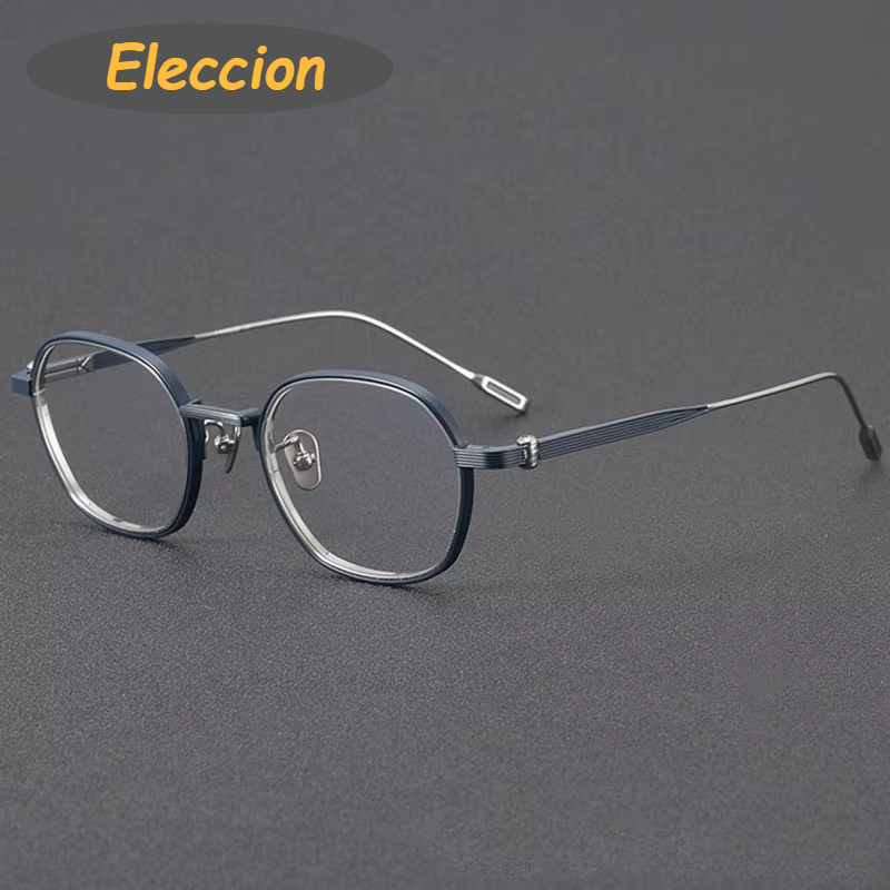 Eleccion Unisex Full Rim Polygon Titanium Eyeglasses 14049 Full Rim Eleccion Blue - Silver