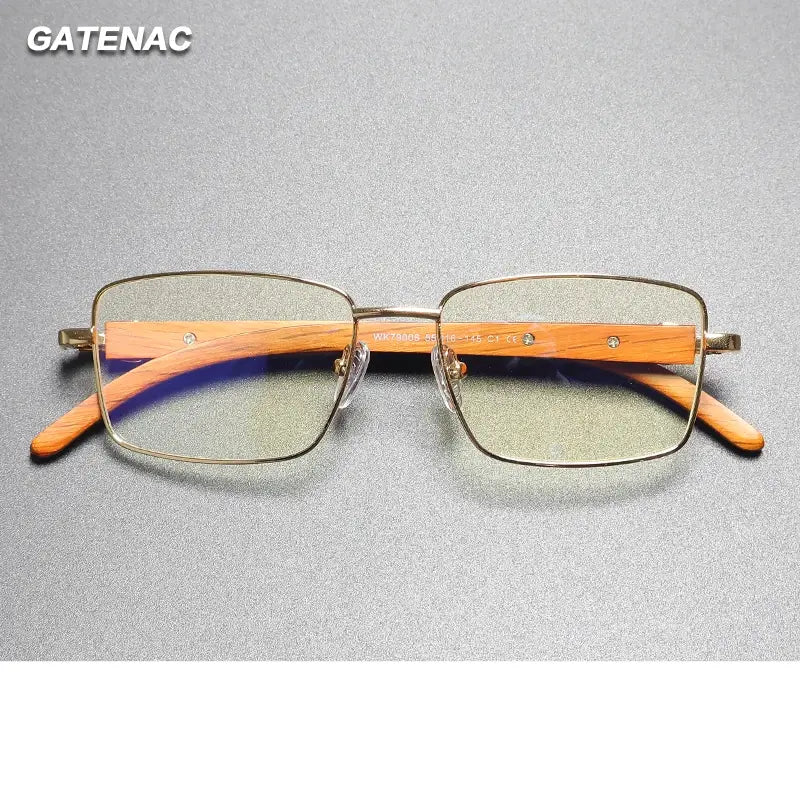Gatenac Unisex Full Rim Square Titanium Wood Temple Eyeglasses 794006 Gatenac