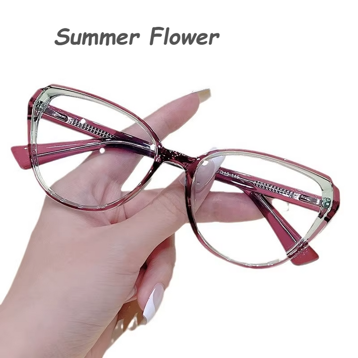 Summer Flower Women's Full Rim Oval Cat Eye Tr 90 Titanium Eyeglasses 87883 Full Rim Summer Flower