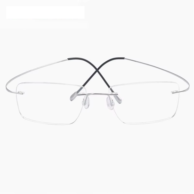 Eleccion Women's Rimless Square Polygon Titanium Eyeglasses 416014 Rimless Eleccion Silver