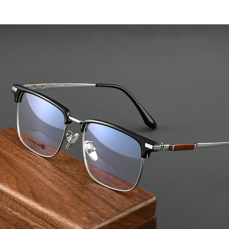 Hdcrafter Men's Semi Rimless Square Titanium Wood Frames 808790 FuzWeb