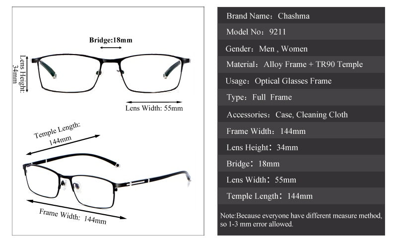 Chashma Mens Full Rim Square Eyeglasses 9211 Tr 90 Alloy — view 1 | Chashma at FuzWeb