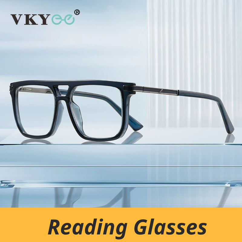 Vicky Men's Full Rim Square Double Bridge Tr 90 Alloy Reading Glasses 760025