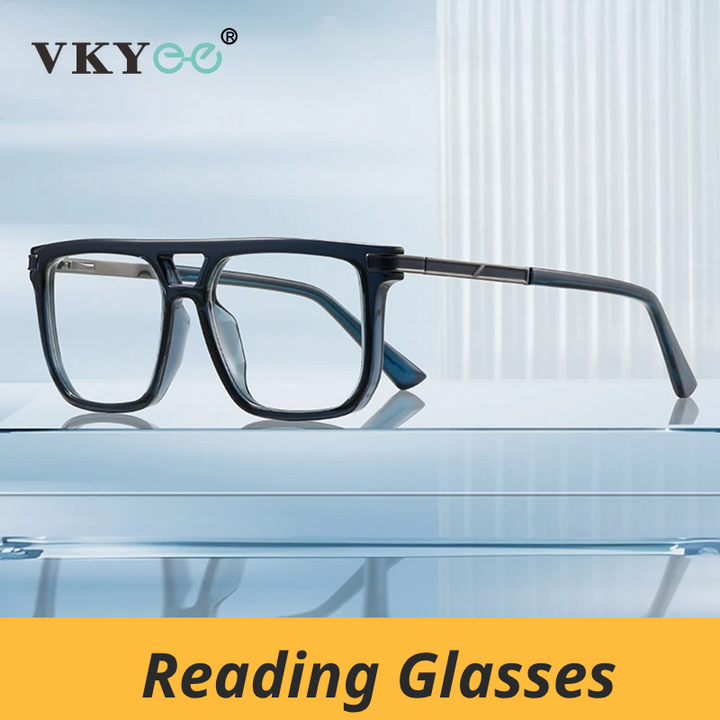 Vicky Men's Full Rim Square Double Bridge Tr 90 Alloy Reading Glasses 760025