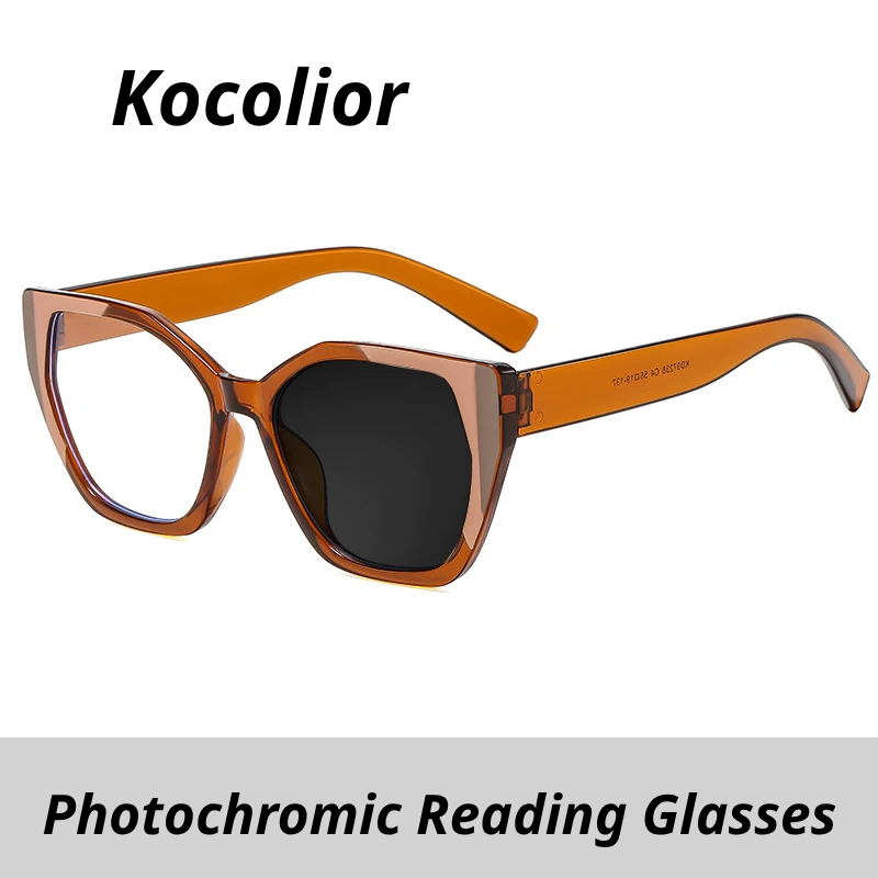 Kocolior Women's Full Rim Polygon PC Alloy Photochromic Reading Glasses 745232