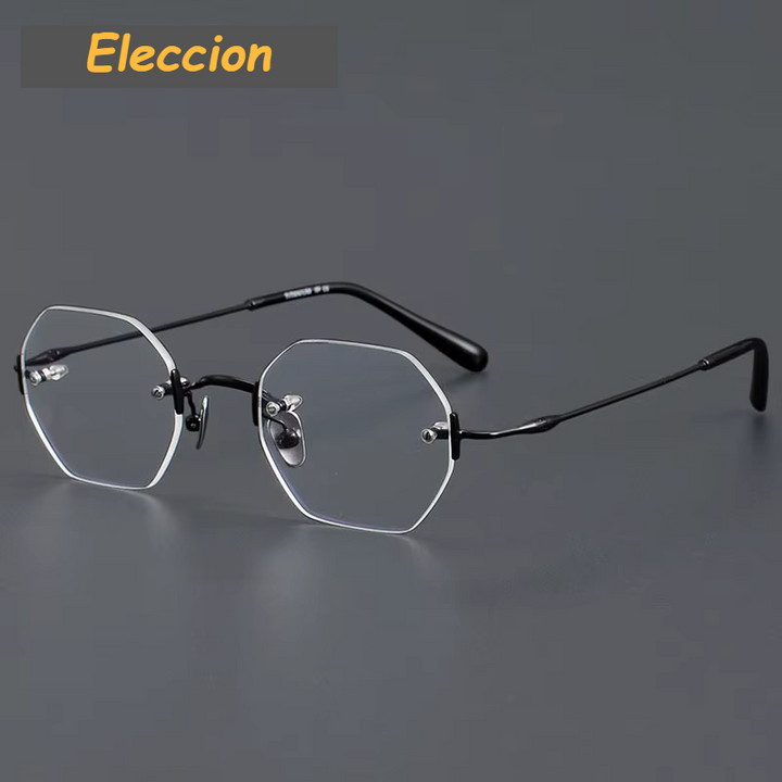 Eleccion Women's Rimless Polygon Titanium Eyeglasses 94009 Rimless Eleccion Black